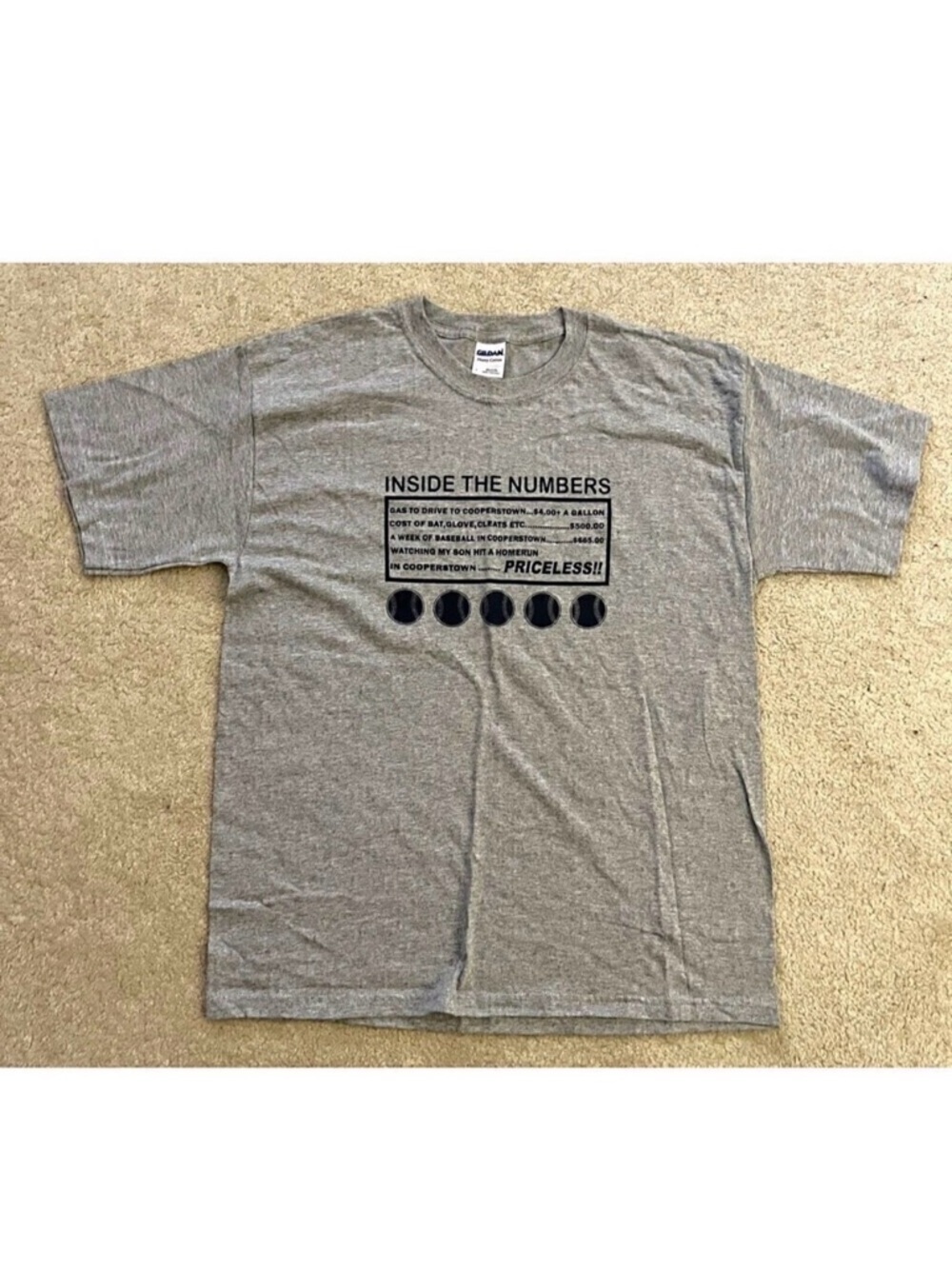 Cooperstown Mens Baseball T-Shirt Gray Sz L Inside Numbers Priceless Vintage NEW